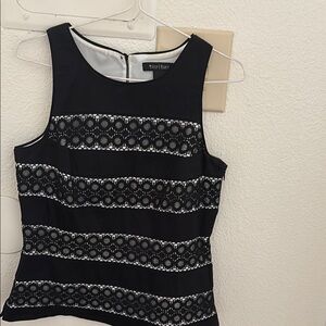 Vince Camuto Fitted Black and White Embellished Tank Top